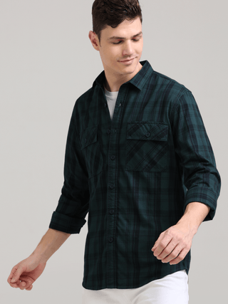 Dusky Green Semi Corduroy Shirt shop online at Estilocus. 100% Cotton • Full-sleeve check shirt• Cut and sew placket• Regular collar• Double button edge cuff• Double pocket with flap• Curved bottom hemline .• All double needle construction, finest quality