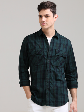 Dusky Green Semi Corduroy Shirt shop online at Estilocus. 100% Cotton • Full-sleeve check shirt• Cut and sew placket• Regular collar• Double button edge cuff• Double pocket with flap• Curved bottom hemline .• All double needle construction, finest quality