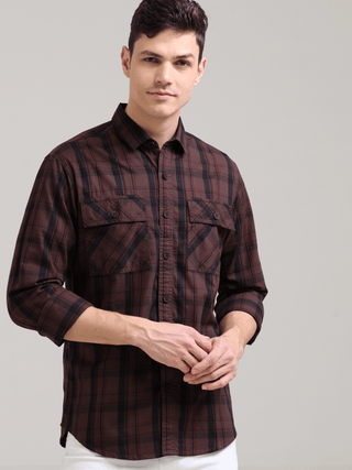 Dusky Carnelian Semi Corduroy Shirt shop online at Estilocus. 100% Cotton • Full-sleeve check shirt• Cut and sew placket• Regular collar• Double button edge cuff• Double pocket with flap• Curved bottom hemline .• All double needle construction, finest qua