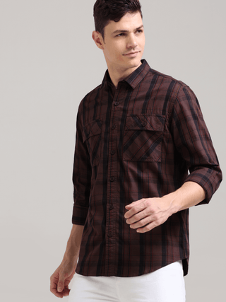 Dusky Carnelian Semi Corduroy Shirt shop online at Estilocus. 100% Cotton • Full-sleeve check shirt• Cut and sew placket• Regular collar• Double button edge cuff• Double pocket with flap• Curved bottom hemline .• All double needle construction, finest qua