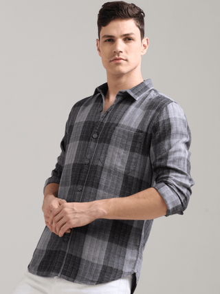 Quiet Shade Grey Casual Check Shirt shop online at Estilocus. 100% Cotton • Full-sleeve check shirt• Cut and sew placket• Regular collar• Double button edge cuff• Single pocket • Curved bottom hemline .• All double needle construction, finest quality sewi