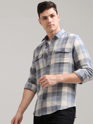 Lavender Nova Cream Casual Check Shirt shop online at Estilocus. 100% Cotton • Full-sleeve check shirt• Cut and sew placket• Regular collar• Double button edge cuff• Double pocket with flap• Curved bottom hemline .• All double needle construction, finest