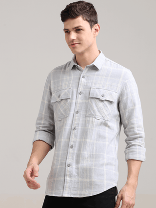 Pure Cotton Lavender Spread Collar Check Shirt shop online at Estilocus. 100% Cotton • Full-sleeve check shirt• Cut and sew placket• Regular collar• Double button edge cuff• Double pocket with flap• Curved bottom hemline .• All double needle construction,