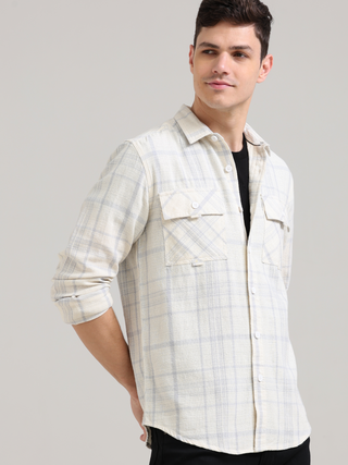 Pure Cotton white Spread Collar Check Shirt shop online at Estilocus. 100% Cotton • Full-sleeve check shirt• Cut and sew placket• Regular collar• Double button edge cuff• Double pocket with flap• Curved bottom hemline .• All double needle construction, fi