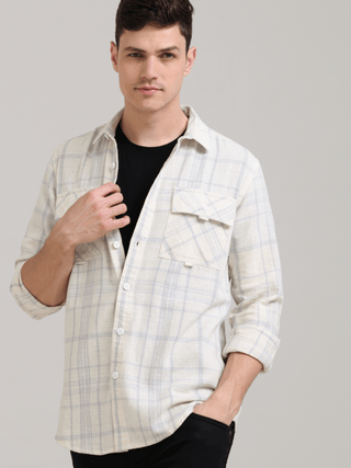 Pure Cotton white Spread Collar Check Shirt shop online at Estilocus. 100% Cotton • Full-sleeve check shirt• Cut and sew placket• Regular collar• Double button edge cuff• Double pocket with flap• Curved bottom hemline .• All double needle construction, fi