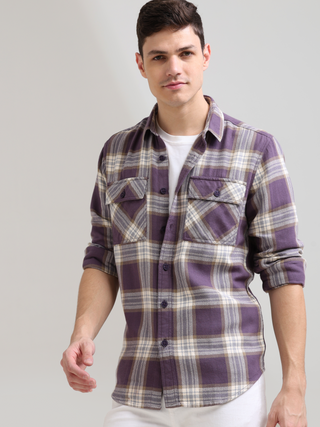 Midnight plum Cream Casual Check Shirt shop online at Estilocus. 100% Cotton • Full-sleeve check shirt• Cut and sew placket• Regular collar• Double button edge cuff• Double pocket with flap• Curved bottom hemline .• All double needle construction, finest