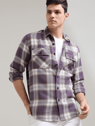 Midnight plum Cream Casual Check Shirt shop online at Estilocus. 100% Cotton • Full-sleeve check shirt• Cut and sew placket• Regular collar• Double button edge cuff• Double pocket with flap• Curved bottom hemline .• All double needle construction, finest