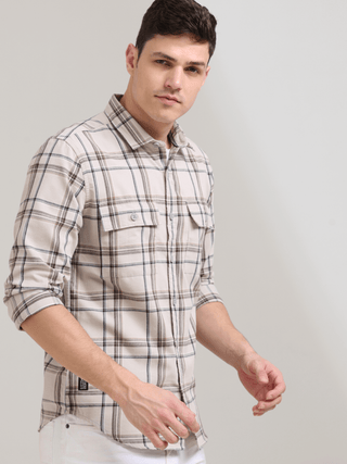 Coffee Cream Casual Check Shirt shop online at Estilocus. 100% Cotton • Full-sleeve check shirt• Cut and sew placket• Regular collar• Double button edge cuff• Double pocket with flap• Curved bottom hemline .• All double needle construction, finest quality