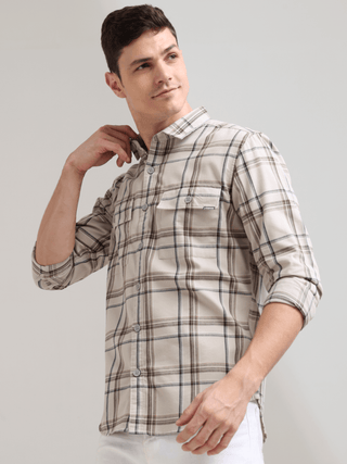 Coffee Cream Casual Check Shirt shop online at Estilocus. 100% Cotton • Full-sleeve check shirt• Cut and sew placket• Regular collar• Double button edge cuff• Double pocket with flap• Curved bottom hemline .• All double needle construction, finest quality