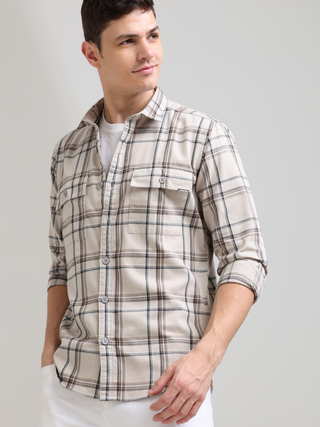 Coffee Cream Casual Check Shirt shop online at Estilocus. 100% Cotton • Full-sleeve check shirt• Cut and sew placket• Regular collar• Double button edge cuff• Double pocket with flap• Curved bottom hemline .• All double needle construction, finest quality