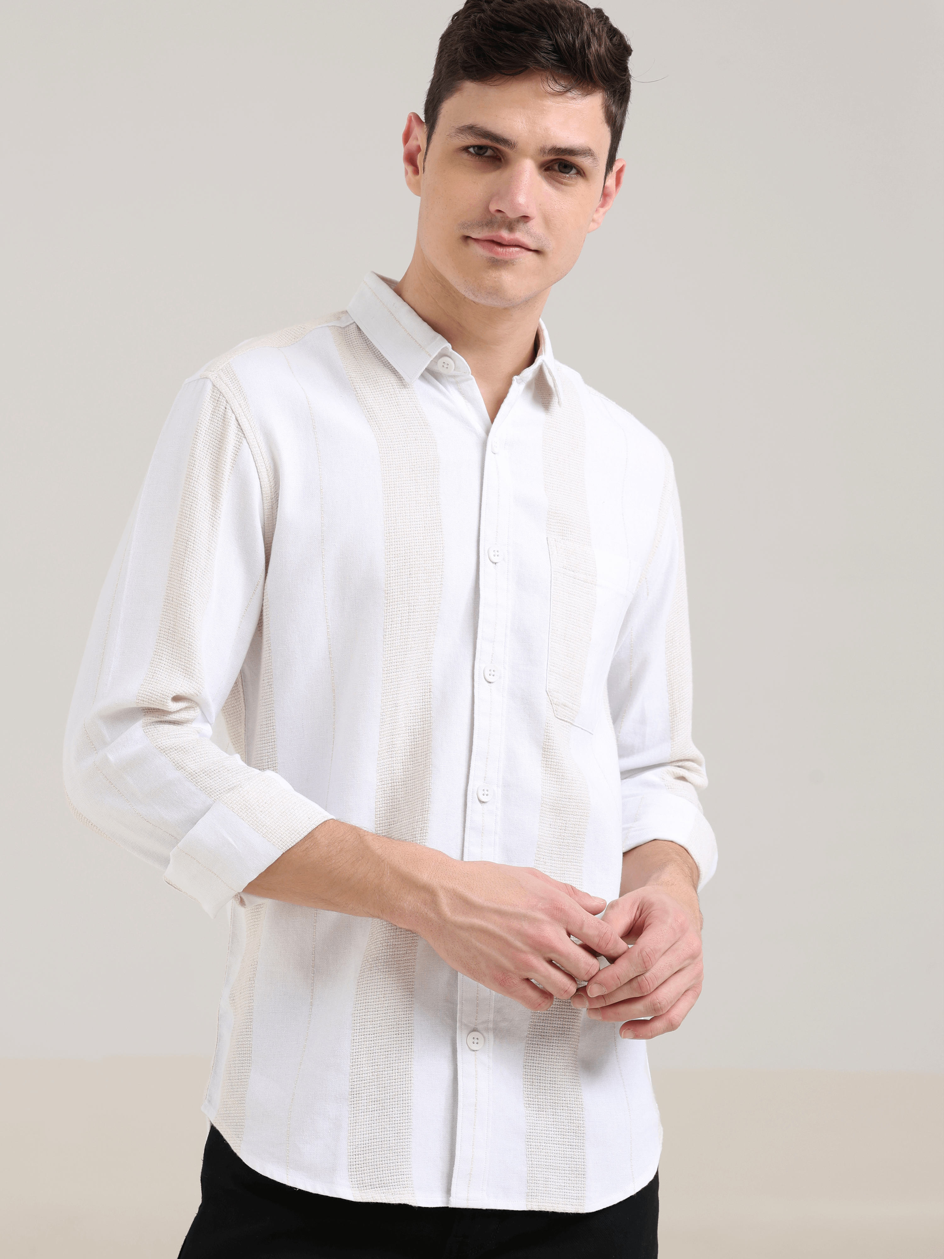 Pure cotton white&cream Casual shirt_ Casual Shirt_ estilocus