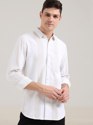 Pure cotton white&cream Casual shirt shop online at Estilocus. 100% Pure Cotton 90% LESS WATER USAGE LOWER CARBON EMISSION NO HARMFUL DYES ON YOUR SKIN NO SYNTHETIC PESTICIDES IN OUR SOIL • Full-sleeve check shirt• Cut and sew placket• Regular collar• Dou