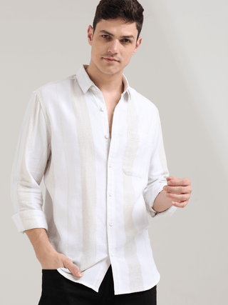 Pure cotton white&cream Casual shirt shop online at Estilocus. 100% Pure Cotton 90% LESS WATER USAGE LOWER CARBON EMISSION NO HARMFUL DYES ON YOUR SKIN NO SYNTHETIC PESTICIDES IN OUR SOIL • Full-sleeve check shirt• Cut and sew placket• Regular collar• Dou