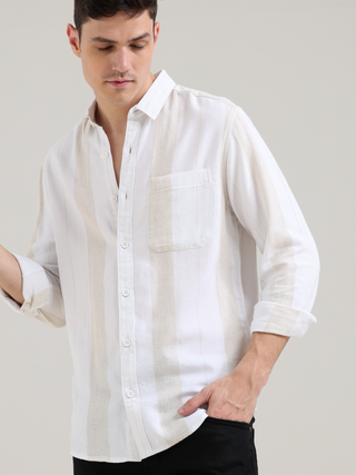 Pure cotton white&cream Casual shirt shop online at Estilocus. 100% Pure Cotton 90% LESS WATER USAGE LOWER CARBON EMISSION NO HARMFUL DYES ON YOUR SKIN NO SYNTHETIC PESTICIDES IN OUR SOIL • Full-sleeve check shirt• Cut and sew placket• Regular collar• Dou