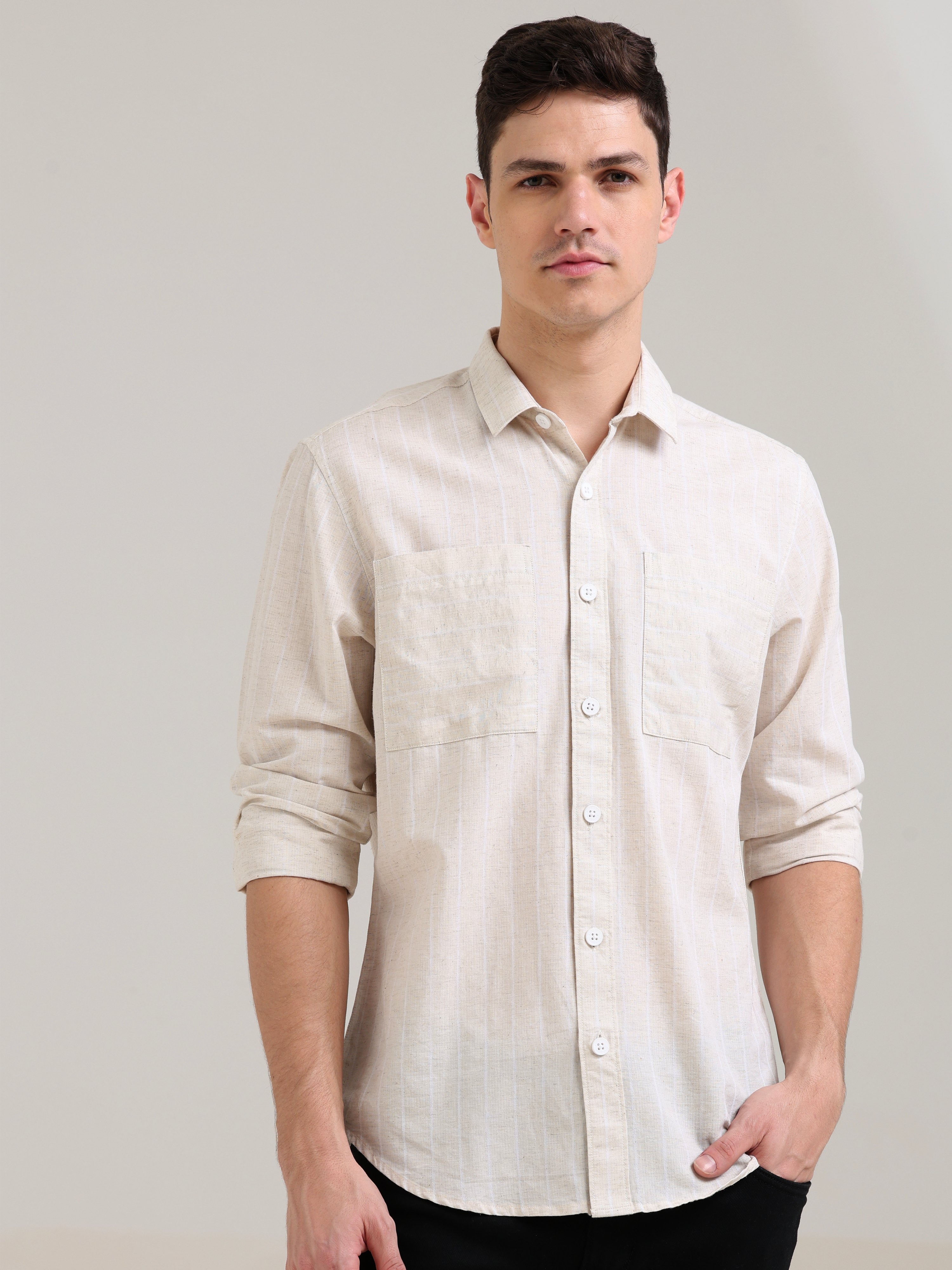 Pure Cotton white Stripes Casual Shirt_ Casual Shirt_ estilocus