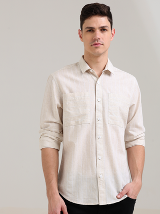 Pure Cotton white Stripes Casual Shirt shop online at Estilocus. 100% cotton; full-sleeve check shirt; Cut and sew placket; Regular collar; Double button edge cuff; Double pocket; curved bottom hemline; all double needle construction, finest quality sewin