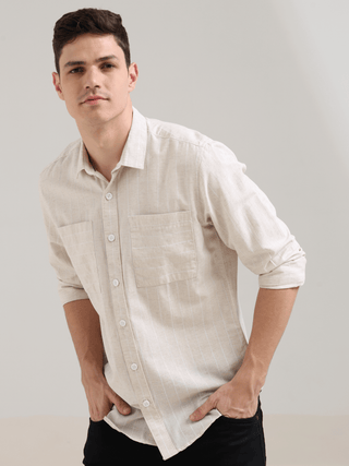 Pure Cotton white Stripes Casual Shirt shop online at Estilocus. 100% cotton; full-sleeve check shirt; Cut and sew placket; Regular collar; Double button edge cuff; Double pocket; curved bottom hemline; all double needle construction, finest quality sewin