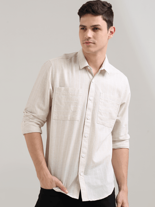 Pure Cotton white Stripes Casual Shirt shop online at Estilocus. 100% cotton; full-sleeve check shirt; Cut and sew placket; Regular collar; Double button edge cuff; Double pocket; curved bottom hemline; all double needle construction, finest quality sewin