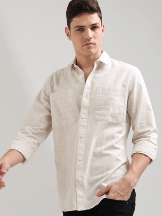 Pure Cotton white Stripes Casual Shirt shop online at Estilocus. 100% cotton; full-sleeve check shirt; Cut and sew placket; Regular collar; Double button edge cuff; Double pocket; curved bottom hemline; all double needle construction, finest quality sewin