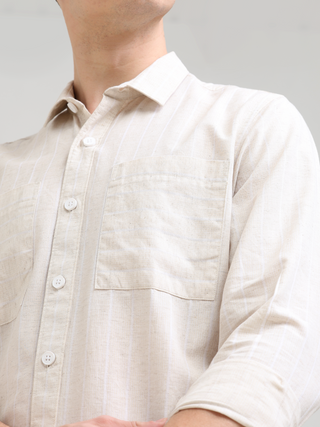 Pure Cotton white Stripes Casual Shirt shop online at Estilocus. 100% cotton; full-sleeve check shirt; Cut and sew placket; Regular collar; Double button edge cuff; Double pocket; curved bottom hemline; all double needle construction, finest quality sewin