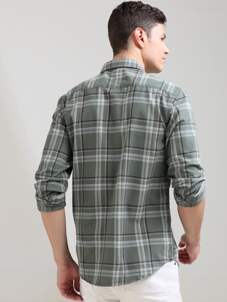 Taupe green off-white casual check shirt shop online at Estilocus. 100% Cotton • Full-sleeve check shirt• Cut and sew placket• Regular collar• Double button edge cuff• Double pocket with flap• Curved bottom hemline .• All double needle construction, fines