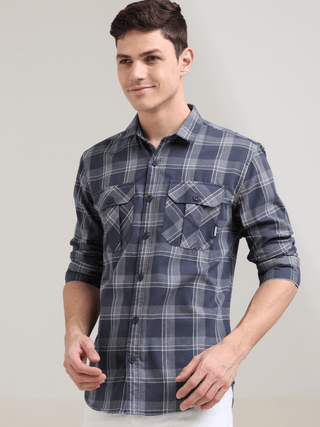 Napoleon grey off-white casual check shirt shop online at Estilocus. 100% Cotton • Full-sleeve check shirt• Cut and sew placket• Regular collar• Double button edge cuff• Double pocket with flap• Curved bottom hemline .• All double needle construction, fin