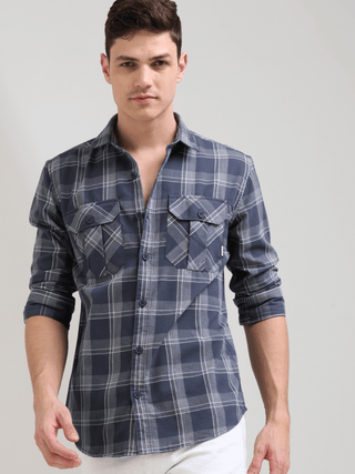 Napoleon grey off-white casual check shirt shop online at Estilocus. 100% Cotton • Full-sleeve check shirt• Cut and sew placket• Regular collar• Double button edge cuff• Double pocket with flap• Curved bottom hemline .• All double needle construction, fin