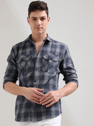 Napoleon grey off-white casual check shirt shop online at Estilocus. 100% Cotton • Full-sleeve check shirt• Cut and sew placket• Regular collar• Double button edge cuff• Double pocket with flap• Curved bottom hemline .• All double needle construction, fin