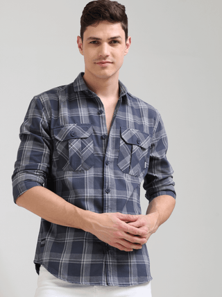 Napoleon grey off-white casual check shirt shop online at Estilocus. 100% Cotton • Full-sleeve check shirt• Cut and sew placket• Regular collar• Double button edge cuff• Double pocket with flap• Curved bottom hemline .• All double needle construction, fin