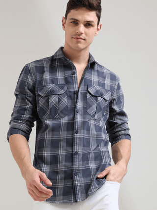 Napoleon grey off-white casual check shirt shop online at Estilocus. 100% Cotton • Full-sleeve check shirt• Cut and sew placket• Regular collar• Double button edge cuff• Double pocket with flap• Curved bottom hemline .• All double needle construction, fin