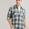 Aegean teal off-white casual check shirt shop online at Estilocus. 100% Cotton • Full-sleeve check shirt• Cut and sew placket• Regular collar• Double button edge cuff• Double pocket with flap• Curved bottom hemline .• All double needle construction, fines