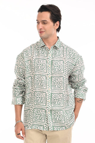 Evergreen Bold Print Oversized Shirt - model_poseposition_of_shirtporduct_type