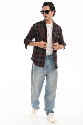 Grey Dual Flap Pocket Twill Cotton Shirt - model_poseposition_of_shirtporduct_type