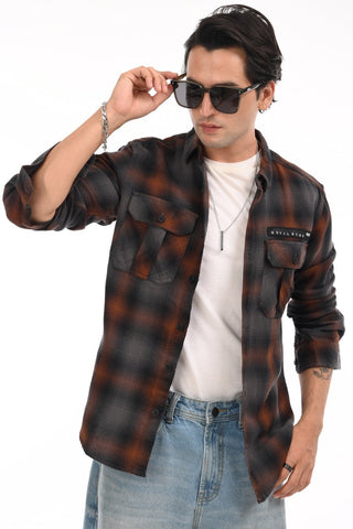 Grey Dual Flap Pocket Twill Cotton Shirt - model_poseposition_of_shirtporduct_type