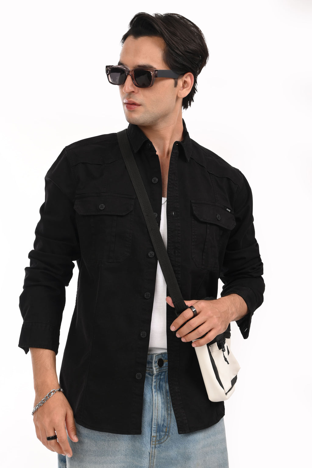 Highway Black Cargo Shirt - model_poseposition_of_shirtporduct_type