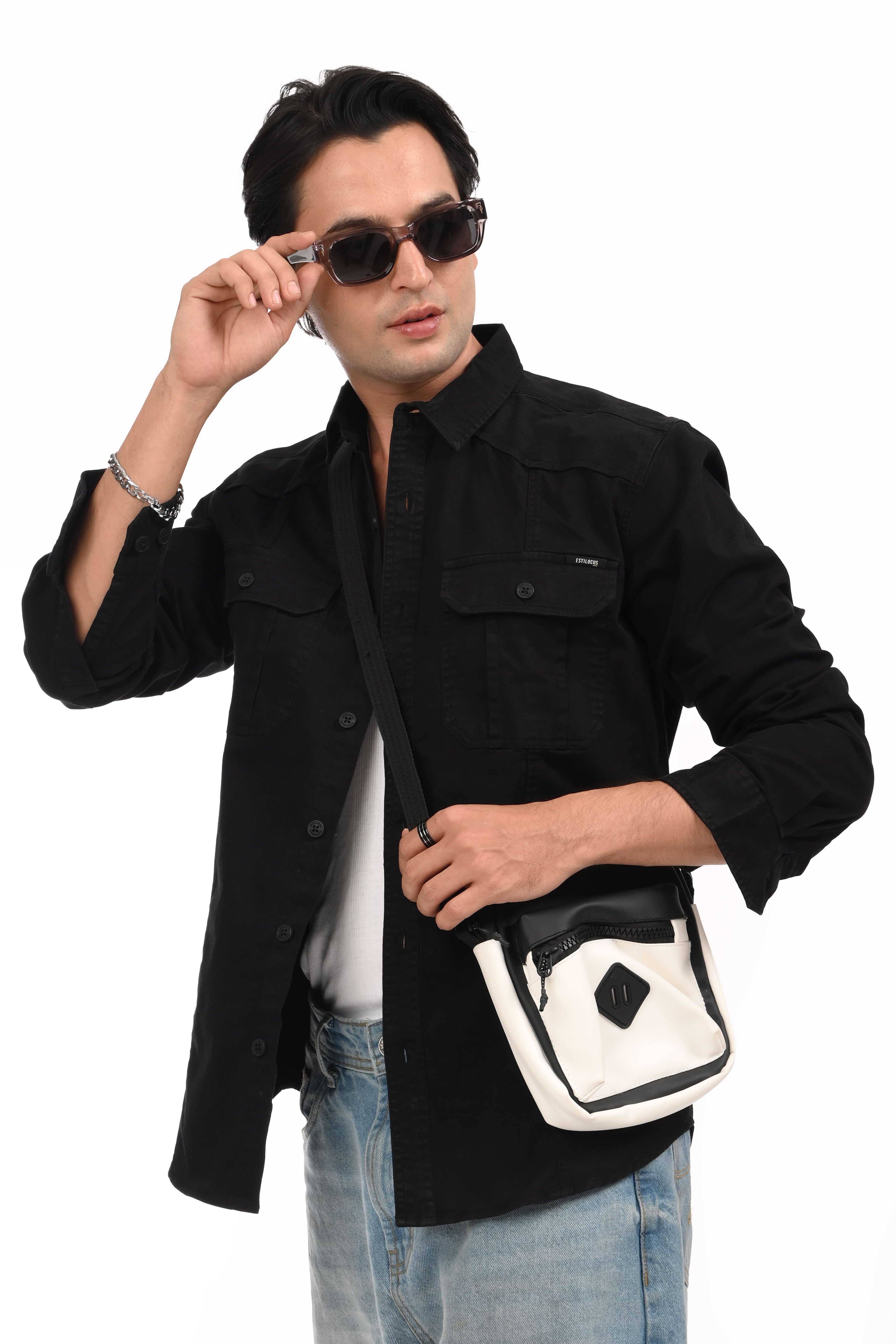 Highway Black Cargo Shirt - model_poseposition_of_shirtporduct_type