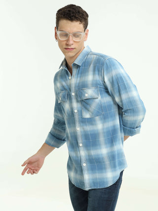 Indigo Checks Double Pocket Shirt - model_poseposition_of_shirtporduct_type