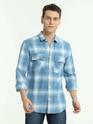 Indigo Checks Double Pocket Shirt - model_poseposition_of_shirtporduct_type