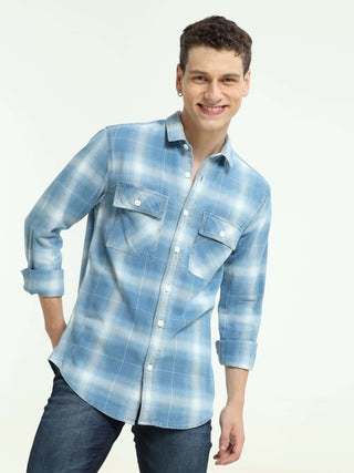 Indigo Checks Double Pocket Shirt - model_poseposition_of_shirtporduct_type