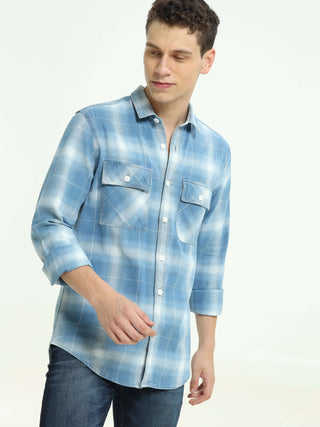 Indigo Checks Double Pocket Shirt - model_poseposition_of_shirtporduct_type