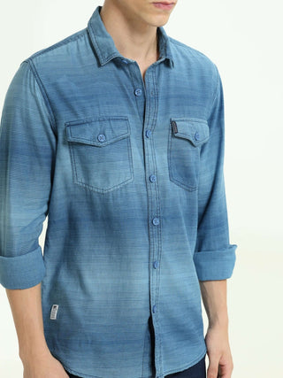 Indigo Stripe Double Pocket Shirt - model_poseposition_of_shirtporduct_type