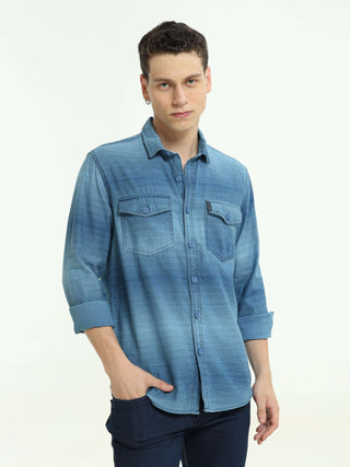 Indigo Stripe Double Pocket Shirt - model_poseposition_of_shirtporduct_type