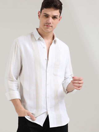 Ivory White & Cream Stripes Shirt - model_poseposition_of_shirtporduct_type