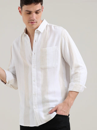 Ivory White & Cream Stripes Shirt - model_poseposition_of_shirtporduct_type