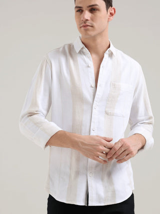Ivory White & Cream Stripes Shirt - model_poseposition_of_shirtporduct_type
