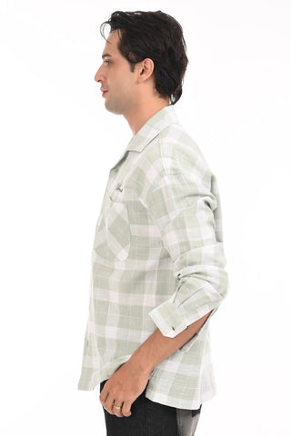 Lime Green Grid Oversized Checkered Shirt - model_poseposition_of_shirtporduct_type