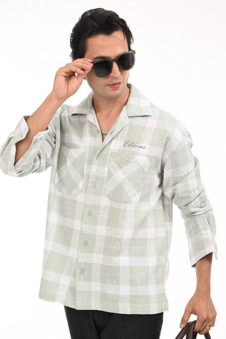 Lime Green Grid Oversized Checkered Shirt - model_poseposition_of_shirtporduct_type