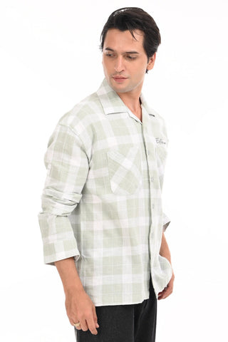 Lime Green Grid Oversized Checkered Shirt - model_poseposition_of_shirtporduct_type