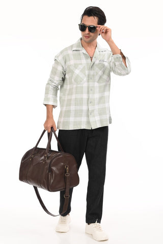 Lime Green Grid Oversized Checkered Shirt - model_poseposition_of_shirtporduct_type