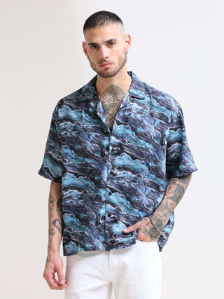 Marble Wave Attico Blue Oversized Shirt - model_poseposition_of_shirtporduct_type